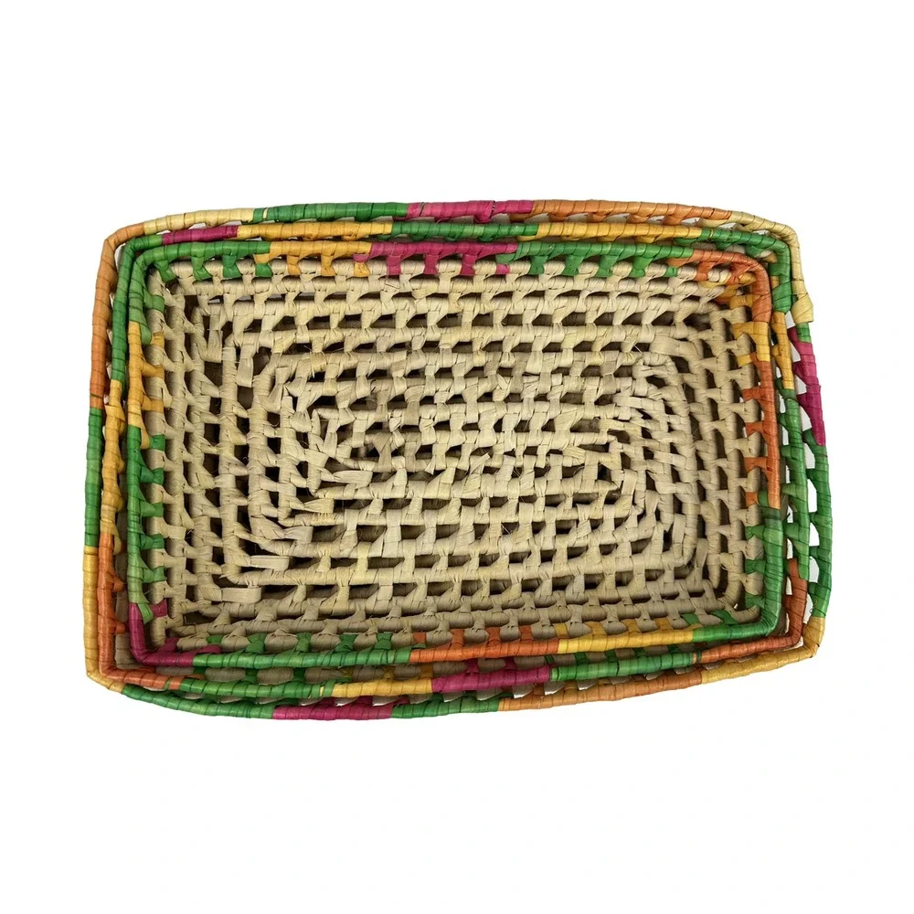 Nesting Woven Raffia? Baskets Rectangular Casserole Colorful Fiesta Set of 3